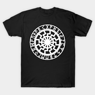 Schwarze Sonne Black Sun Blacksun Runes Futhark Odin Wheel T-Shirt